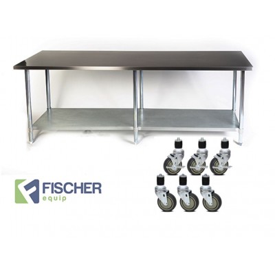 2134 x 610mm Stainless Steel Bench #430 Grade with Casters